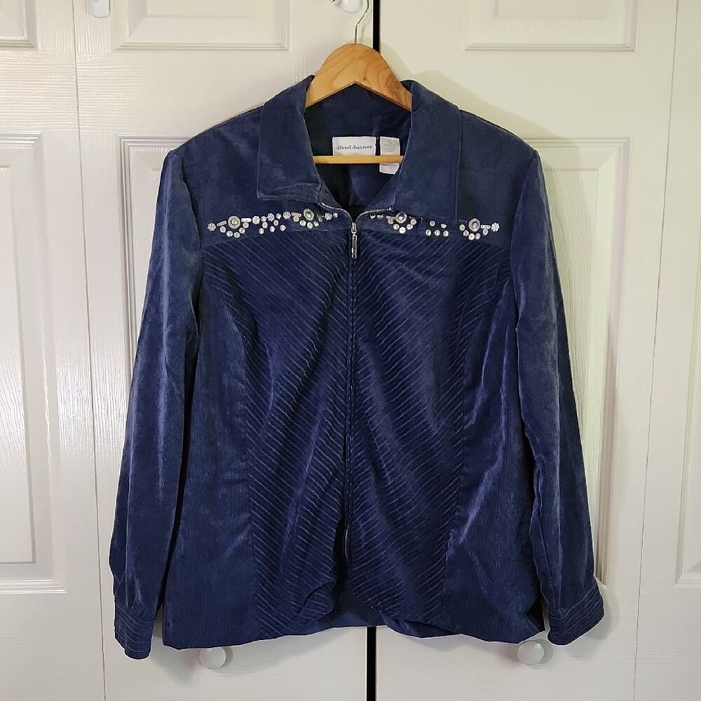 Alfred Dunner Blue Corduroy Jacket Size 20 Full Zip Embellished Stretch Soft